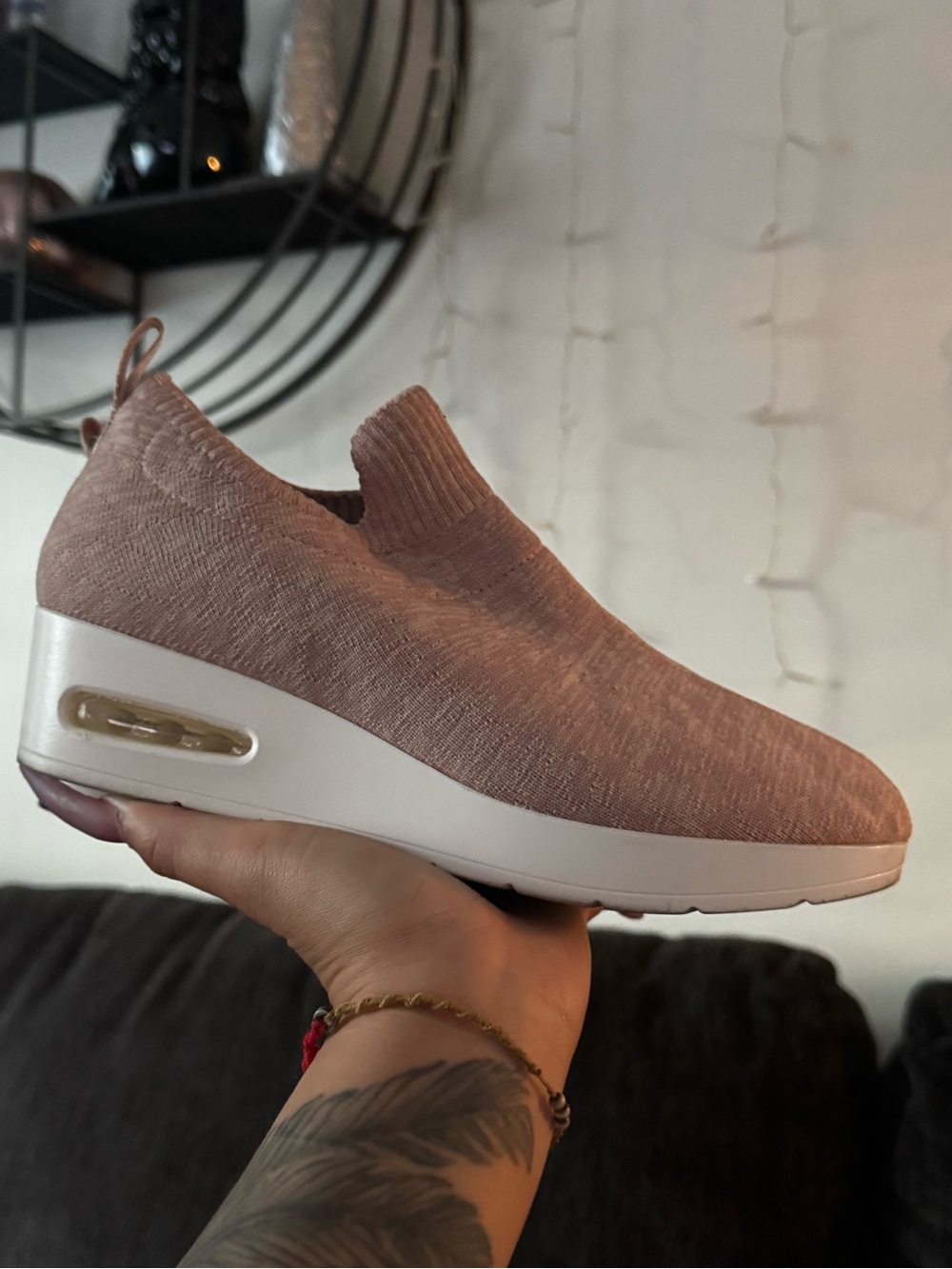 DKNY Slip-On Knit Wedge Sneakers in Dusty Rose